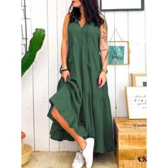 Casual Solid Color V-neck Sleeveless Plus Size Maxi Dress