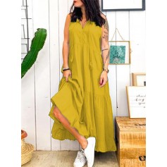 Casual Solid Color V-neck Sleeveless Plus Size Maxi Dress