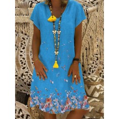 Casual Floral Print Patchwork V-neck Plus Size Dress