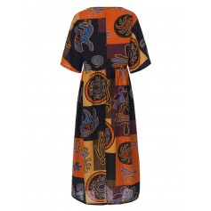 Ethnic Print Empire Waist Vintage Plus Size Dress