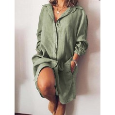 Casual Solid Color V-neck Plus Size Dress with Pockets