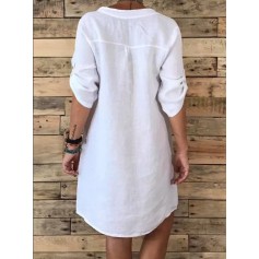 Solid Color V-neck Short Sleeve Casual Plus Size Dress
