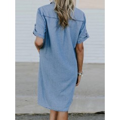 Summer Solid Color Denim Loose Plus Size Dress
