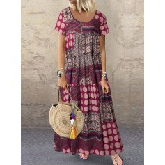 Vintage Polka Dot Short Sleeve Summer Plus Size Dress