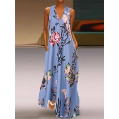 Bohemian Floral Print V-neck Plus Size Maxi Dress