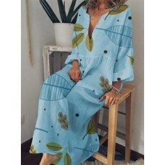 Bohemian Leaves Print V-neck Summer Plus Size Maxi Dress