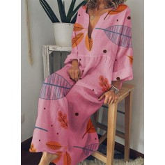 Bohemian Leaves Print V-neck Summer Plus Size Maxi Dress
