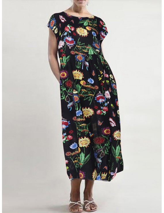 Casual Floral Print Short Sleeve Plus Size Dress