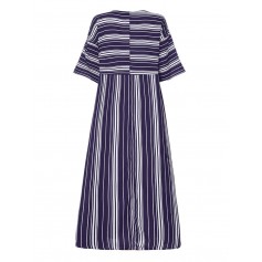 Casual Striped Pocket Half Sleeve Plus Size Maxi Dress