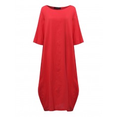 Vintage Women Solid 3/4 Sleeve Loose Maxi Dress For Women