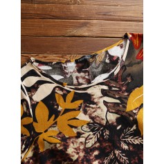 Vintage Floral Print Short Sleeve Plus Size Maxi Dress with Pockets