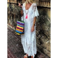 Bohemian Lace Embroidery Ruffle Plus Size Maxi Dress