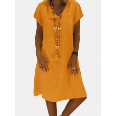 Casual  V-neck Solid Color Short Sleeve Plus Size Dress