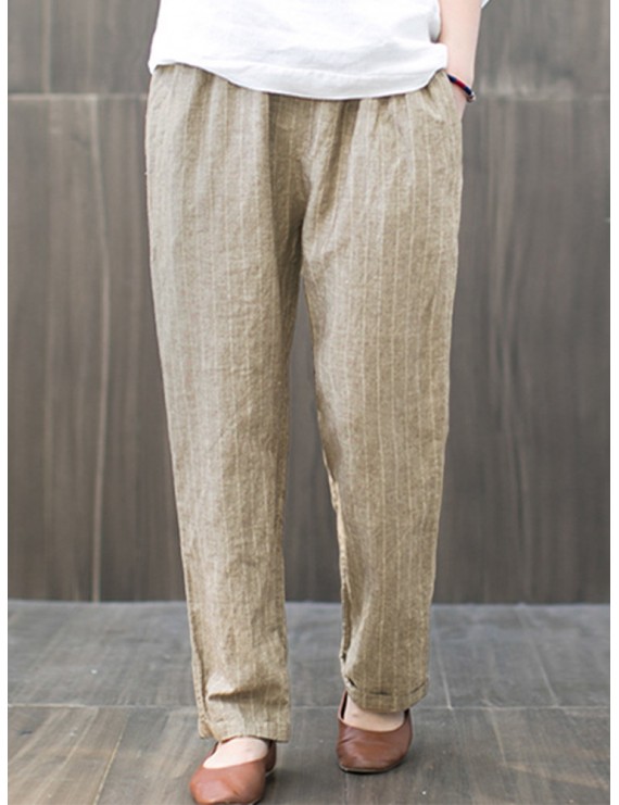 Striped Pockets Casual Plus Size Harem Pants