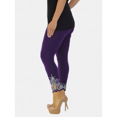 Solid Color Lace Elastic Waist Plus Size Legging