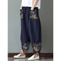 Print Patchwork Asymmetrical Elastic Waist Plus Size Pants