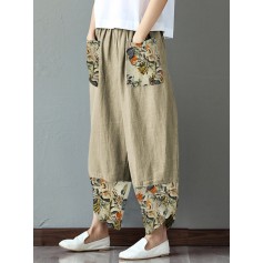 Print Patchwork Asymmetrical Elastic Waist Plus Size Pants