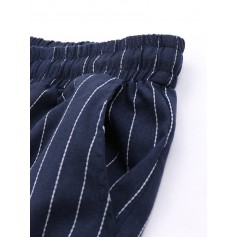 Stripes Pockets Elastic Waist Loose Plus Size Vintage Pants