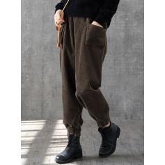 Corduroy Solid Color Casual Plus Size Pants