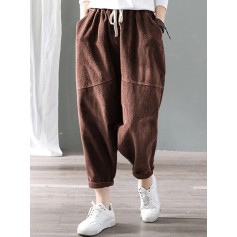 Corduroy Solid Color Casual Plus Size Pants for Women