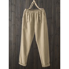 Solid Color Casual Elastic Waist Plus Size Pants
