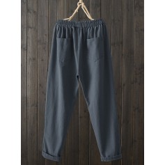 Solid Color Casual Elastic Waist Plus Size Pants