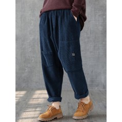 Corduroy Multi-pockets Elastic Waist Plus Size Pants