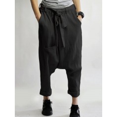 Drop Crotch Elastic Waist Plus Size Harem Pants