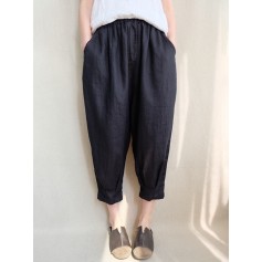Solid Color Pleated Elastic Waist Plus Size Harem Pants with Pockets
