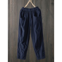 Corduroy Elastic Waist Pocket Plus Size Cargo Pants