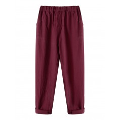 Casual Pockets Straight Elastic Waist Harem Pants for Women