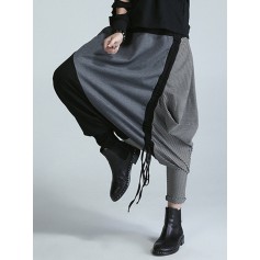 Fashion Women Striped Stitching Drawstring Elastic Waist Harem Pants