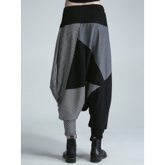 Fashion Women Striped Stitching Drawstring Elastic Waist Harem Pants