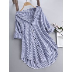 Chic Stripe Long Sleeve Turn-down Collar Loose Shirts