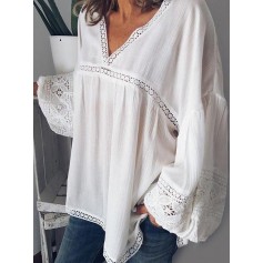Lace Patchwork Hollow Long Sleeve Blouse For Women
