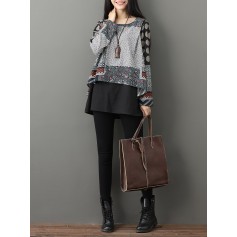 Casual Printed Two-Layer O-Neck Women Blouses