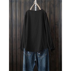 Front Button Crew Neck Long Sleeve Casual Shirt