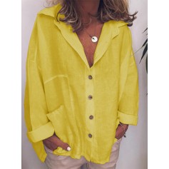 Lapel Long Sleeve Solid Color Loose Blouse For Women