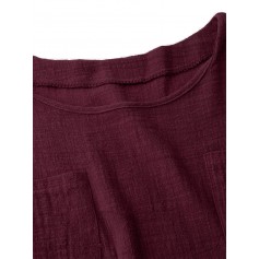 Vintage Pure Color Long Sleeve Pockets Loose Women Shirts