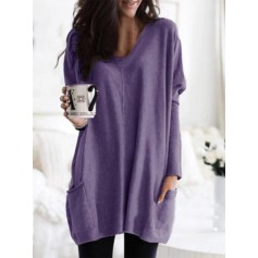 Casual Pure Color Double Pockets Loose Shirt For Women