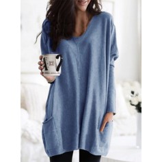 Casual Pure Color Double Pockets Loose Shirt For Women