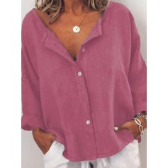 Long Sleeve Loose Solid Color Casual Blouse For Women