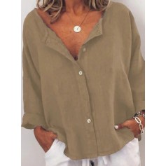 Long Sleeve Loose Solid Color Casual Blouse For Women