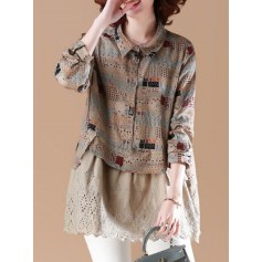 VIntage Floral Patchwork Fake Two Pieces Shirt