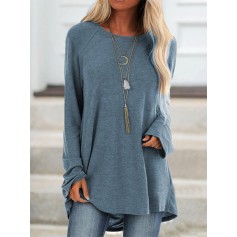 Casual Solid Color Crew Neck Long Sleeve T-Shirt