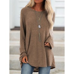 Casual Solid Color Crew Neck Long Sleeve T-Shirt