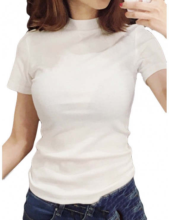 Solid Color Stand Collar Short Sleeve T-shirts