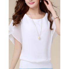 Chiffon Solid Color O-neck  Batwing Sleeve T-shirts