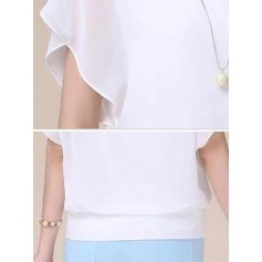 Chiffon Solid Color O-neck  Batwing Sleeve T-shirts