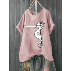 Casual Seahorse Print Short Sleeve Cute T-Shirt